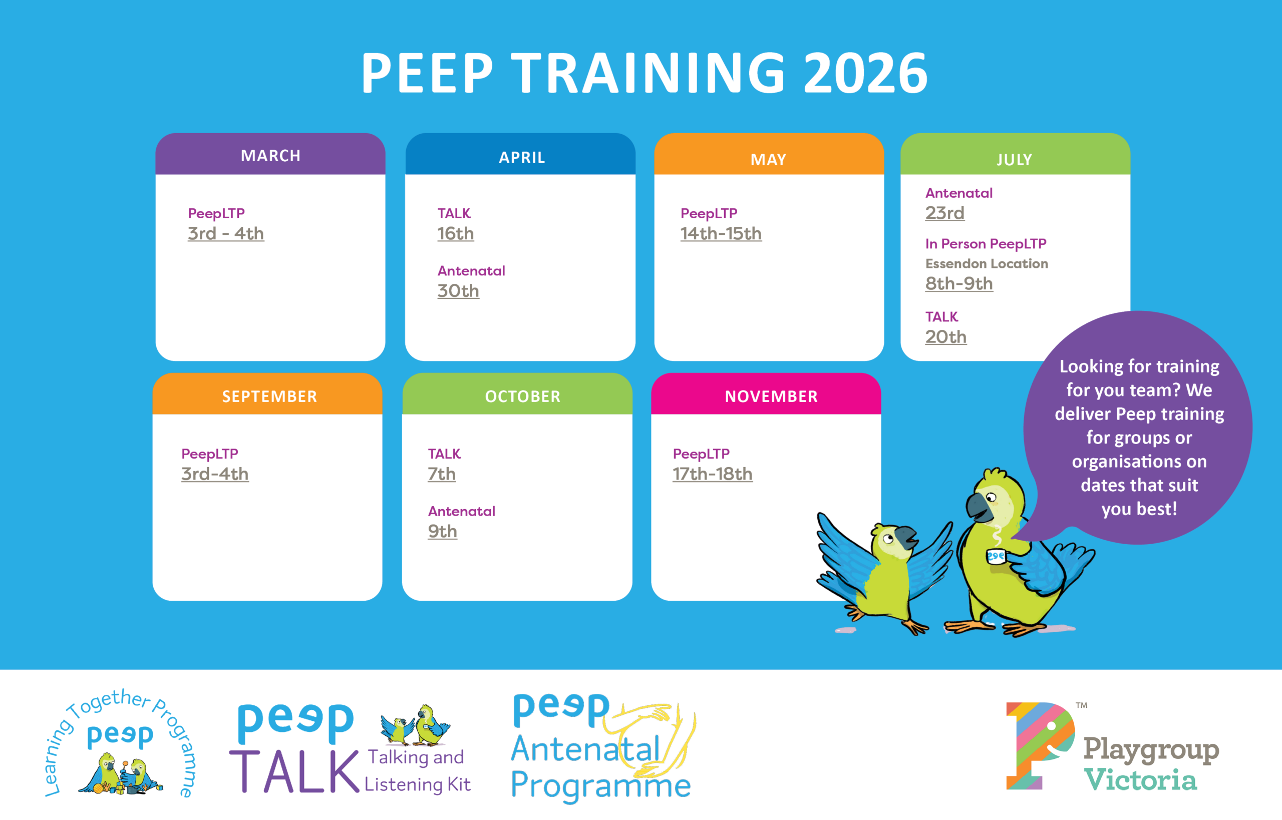 Peep Training Calendar 2026 APR